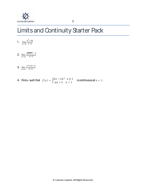 Preview of the Limits and Continuity Starter Pack